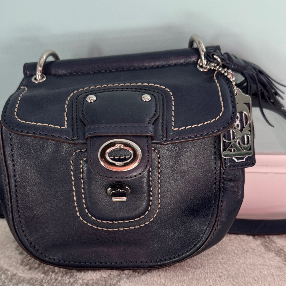 Coach Navy Leather Crossbody Saddle Bag